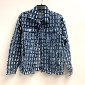HUDSON JEANS ORGANZA AND DENIM TRUCKER JACKET